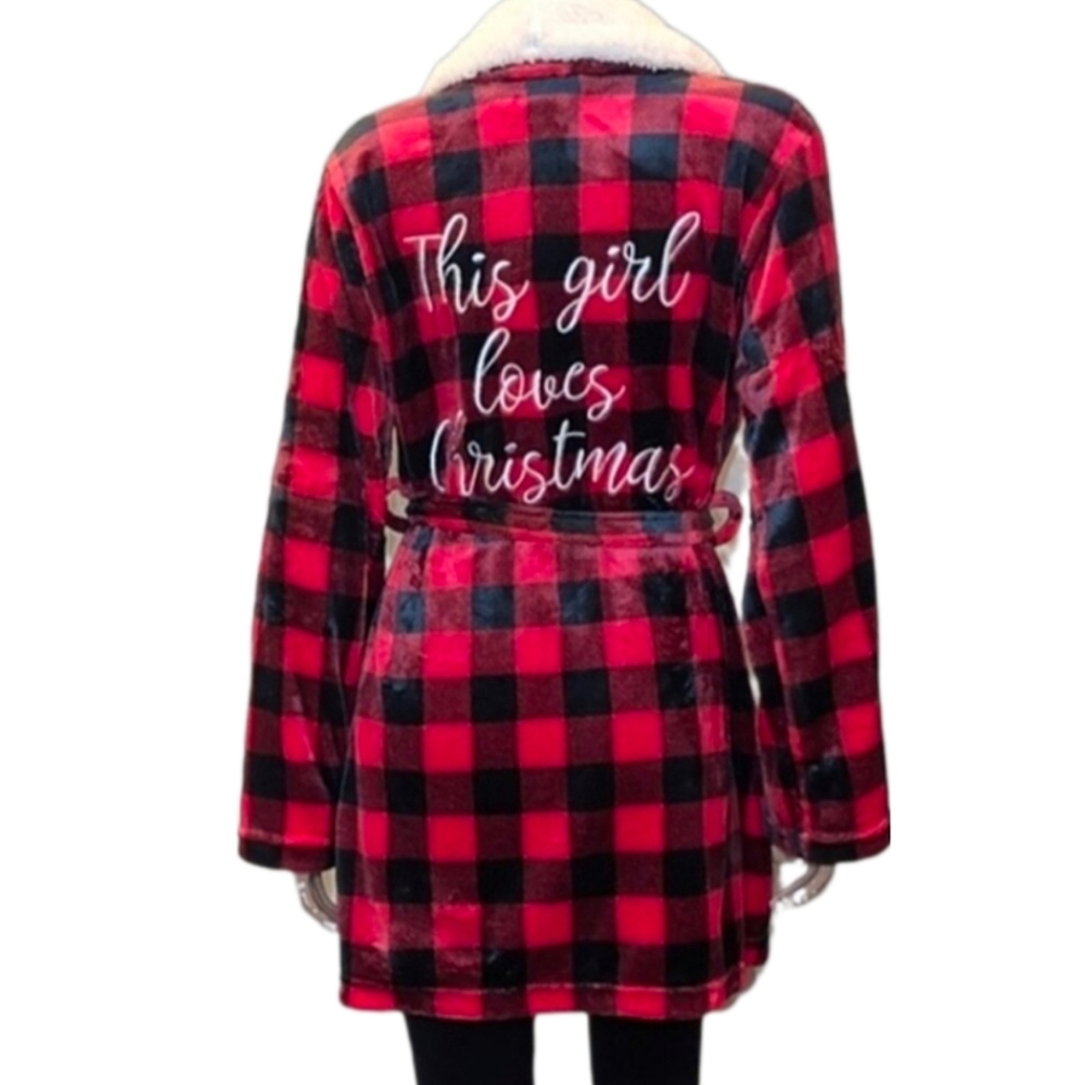 Santas Treasures Fleece Robe This Girl Loves Christmas Buffalo Plaid Sherpa Fur